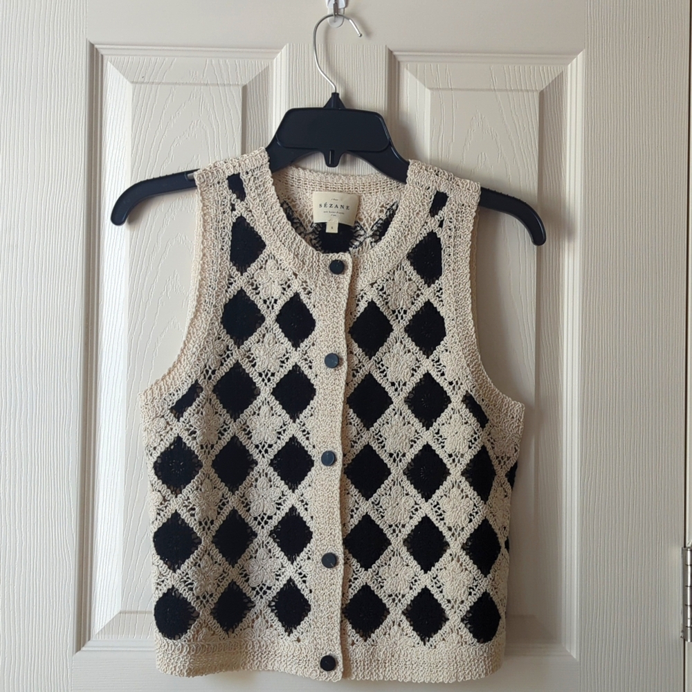 Sezane Ron Top Black Ecru - Size S